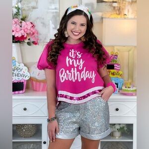 Peach Love Pink Sequined It's My Birthday Top N228-39